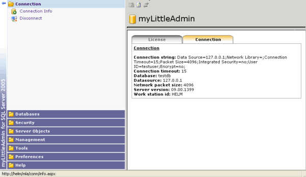 myLittleAdmin Connection Info